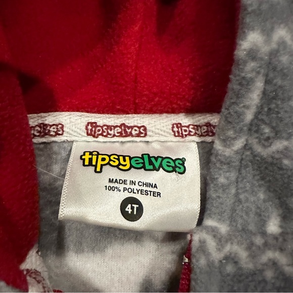 Tipsy Elves hooded fleece gray holiday onesie Sz 4T - Picture 4 of 4